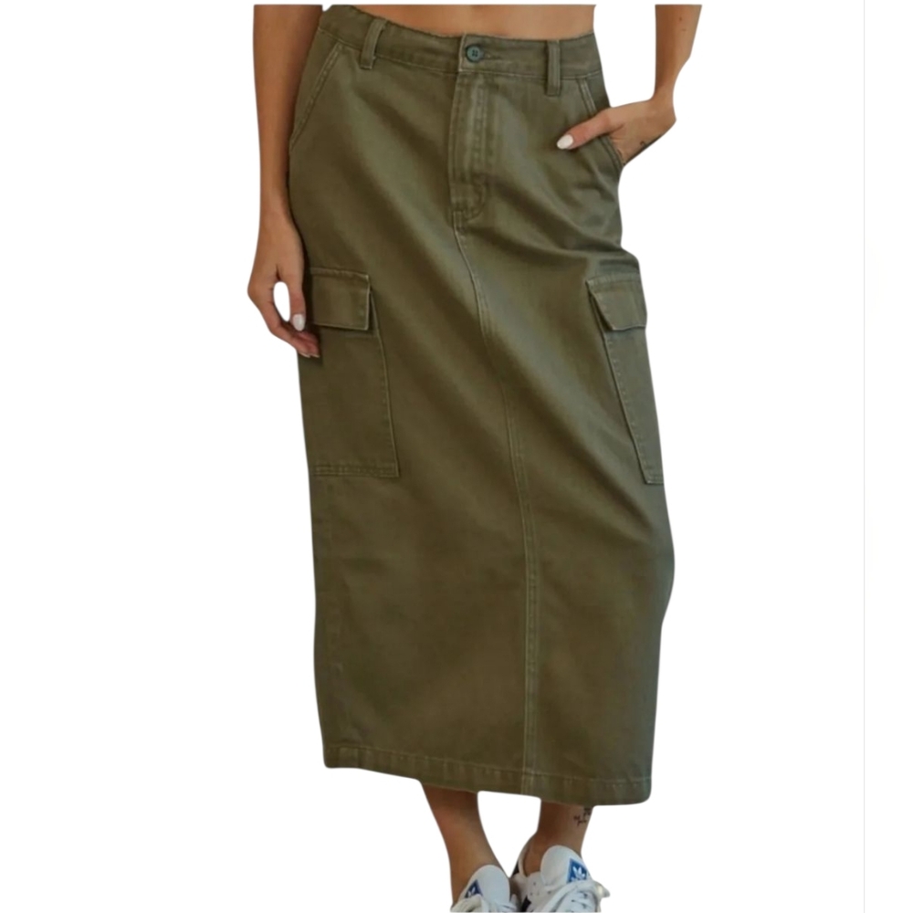 Olive Cargo Midi Skirt - Women
